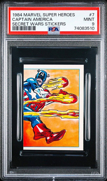 CAPTAIN AMERICA PSA 9 1984 Marvel Super Heroes Secret Wars Sticker #7 C1 Marvel Graded Cards Sticker - Hobby Gems