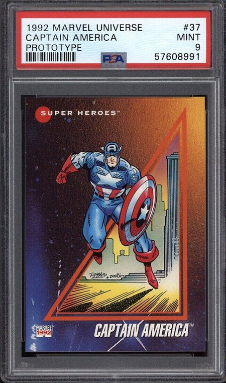 CAPTAIN AMERICA PSA 9 1992 Marvel Universe Prototype #37 C1 Marvel Base Graded Cards - Hobby Gems