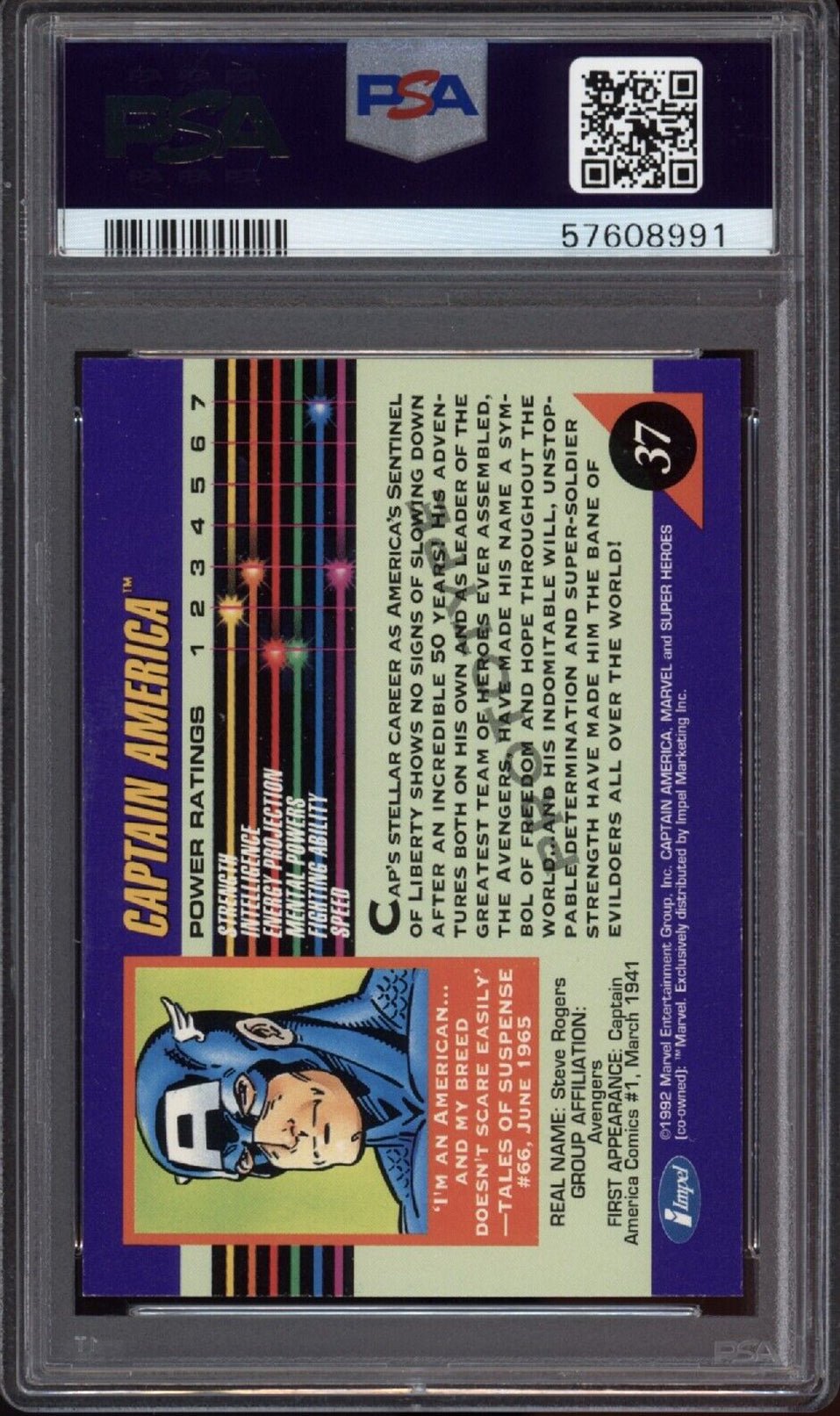 CAPTAIN AMERICA PSA 9 1992 Marvel Universe Prototype #37 C1 Marvel Base Graded Cards - Hobby Gems