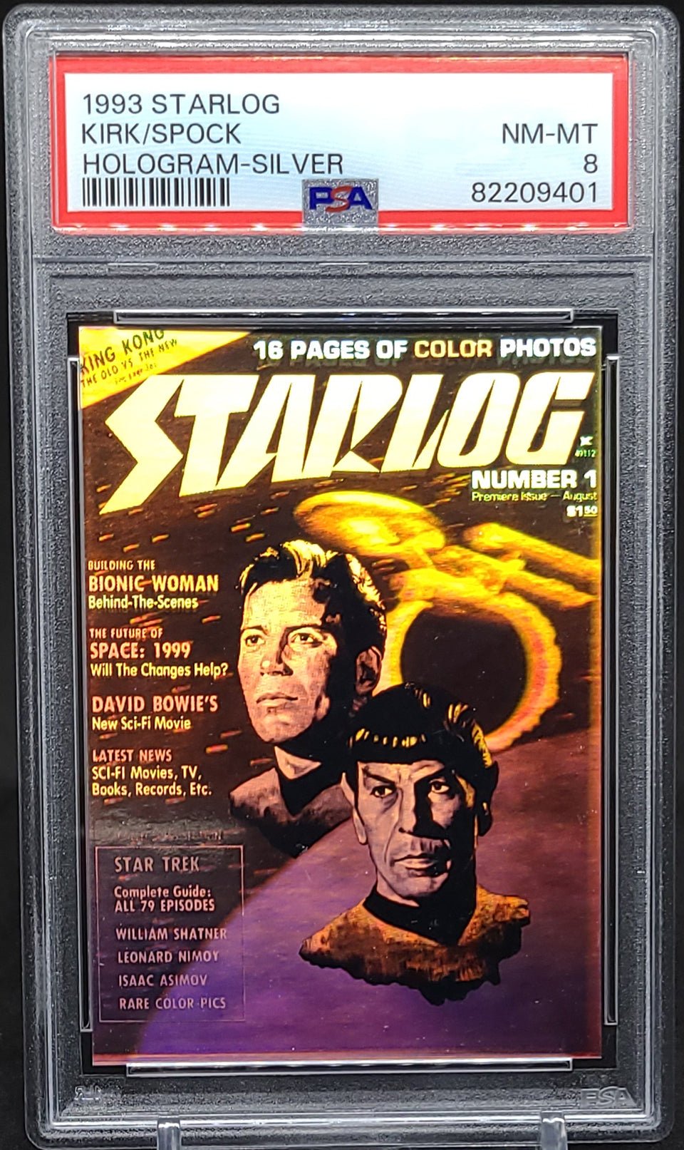 CAPTAIN KIRK & SPOCK PSA 8 1993 Starlog Silver Hologram Star Trek Star Trek Graded Cards Insert - Hobby Gems