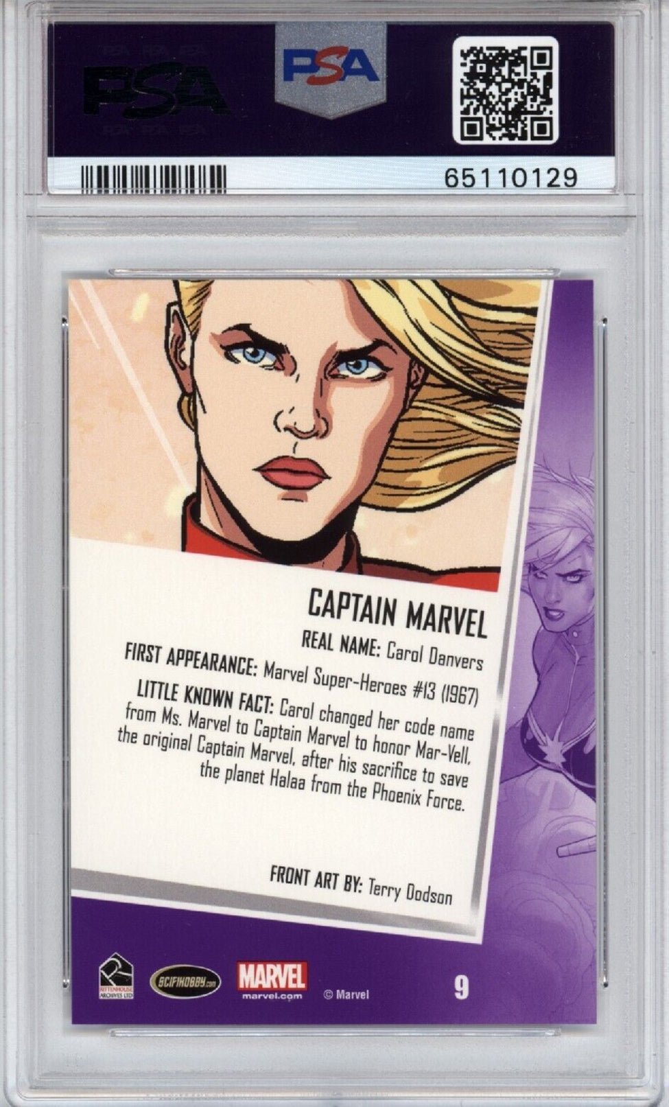 CAPTAIN MARVEL PSA 9 2013 Rittenhouse Women of Marvel #9 C2 Marvel Base Graded Cards - Hobby Gems