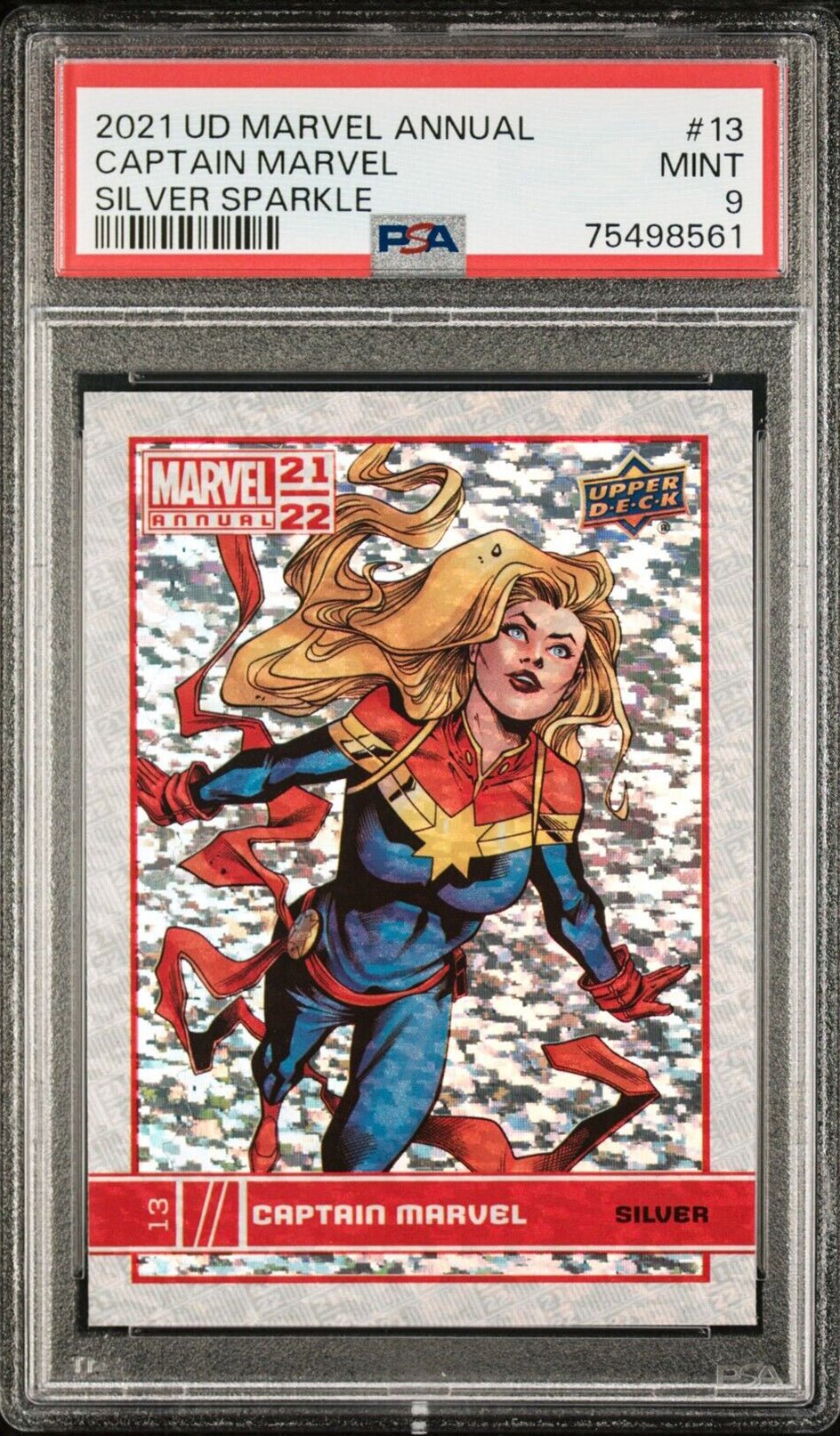 CAPTAIN MARVEL PSA 9 2021 Upper Deck Marvel Annual Silver Sparkle #13 Marvel Graded Cards Parallel - Hobby Gems