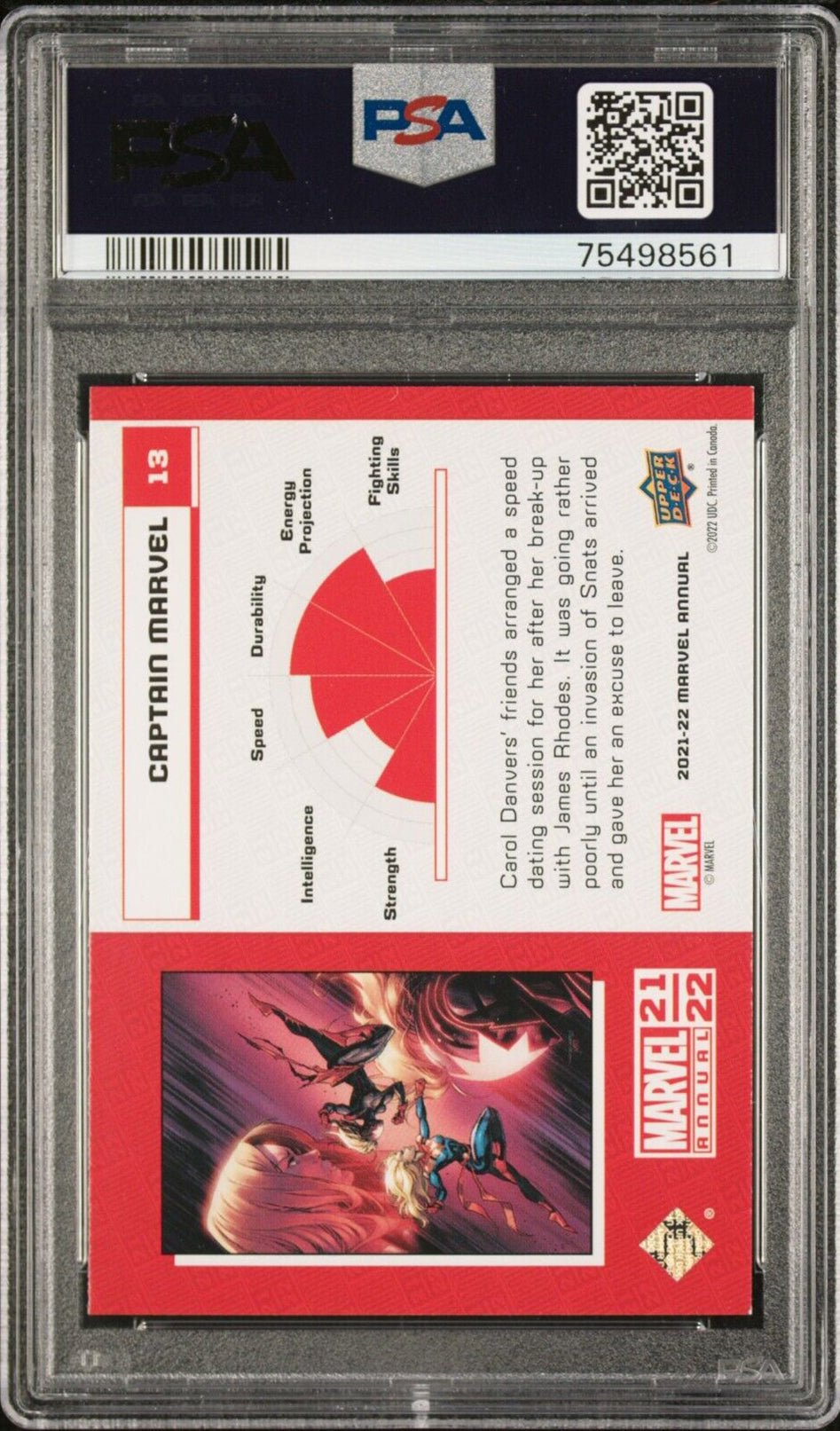 CAPTAIN MARVEL PSA 9 2021 Upper Deck Marvel Annual Silver Sparkle #13 Marvel Graded Cards Parallel - Hobby Gems