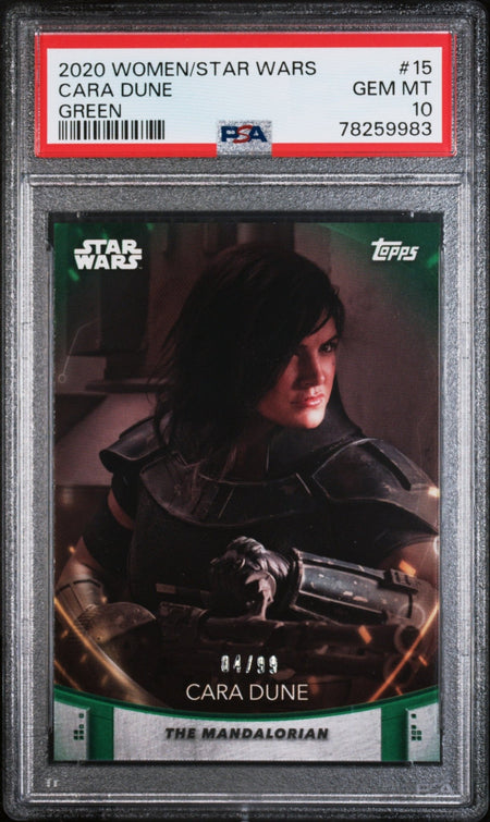 CARA DUNE PSA 10 2020 Topps Women of Star Wars Green #15 04/99 Star Wars Graded Cards Parallel Serial Numbered - Hobby Gems