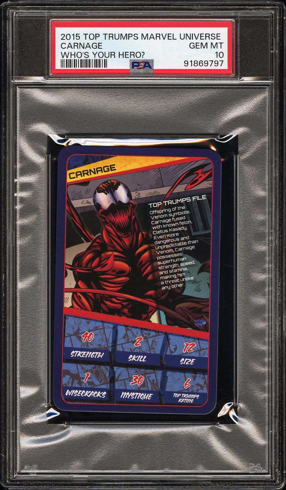 CARNAGE PSA 10 2015 Top Trumps Marvel Who's Your Hero? Pop Culture Base Graded Cards - Hobby Gems