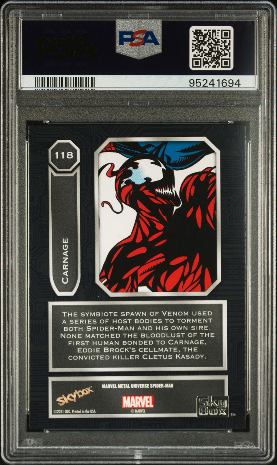 CARNAGE PSA 8 2022 Skybox Marvel Metal Universe Spider - Man #118 C1 Marvel Base Graded Cards - Hobby Gems