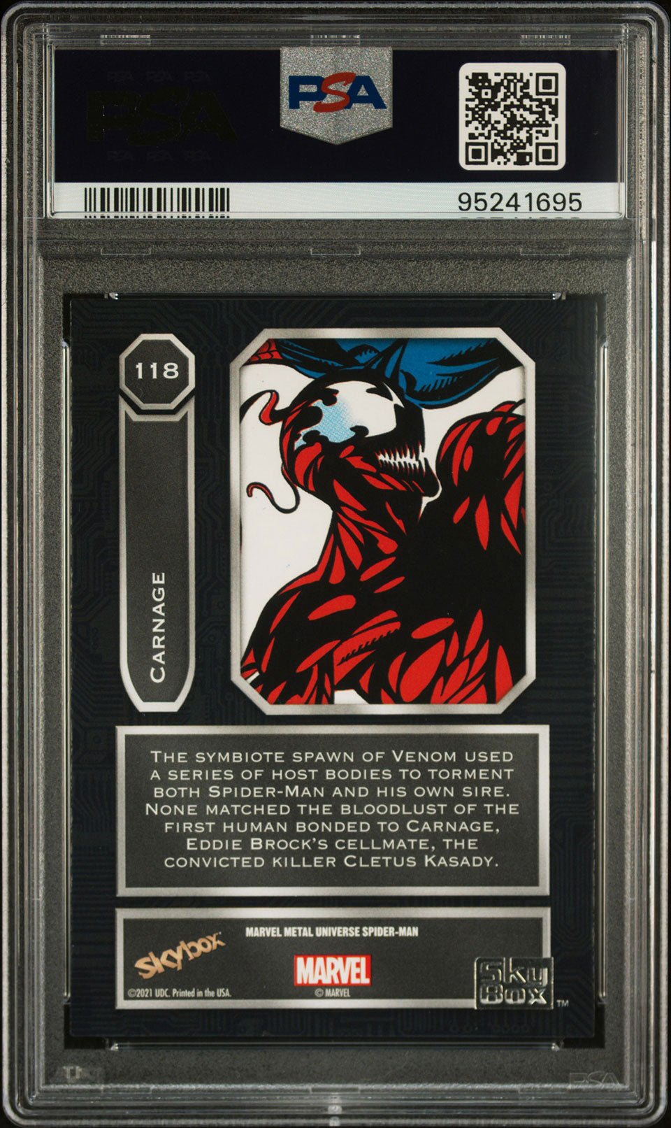 CARNAGE PSA 8 2022 Skybox Marvel Metal Universe Spider - Man #118 C2 Marvel Base Graded Cards - Hobby Gems