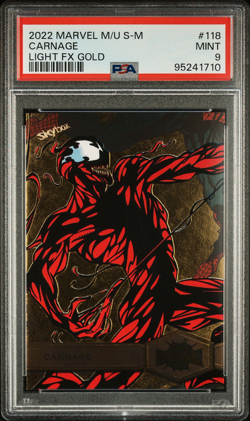 CARNAGE PSA 9 2022 Skybox Marvel Metal Universe Spider - Man Light FX Gold #118 Marvel Graded Cards Parallel - Hobby Gems