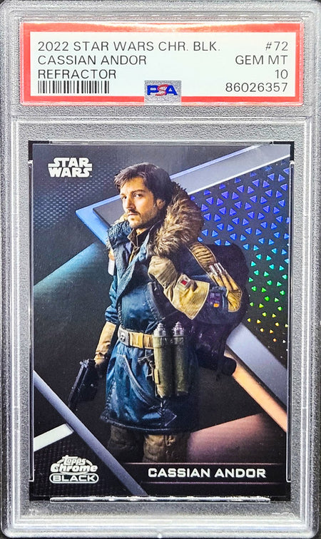 CASSIAN ANDOR PSA 10 2022 Topps Chrome Black Star Wars Refractor #72 082/199 Star Wars Graded Cards Paralell Serial Numbered - Hobby Gems