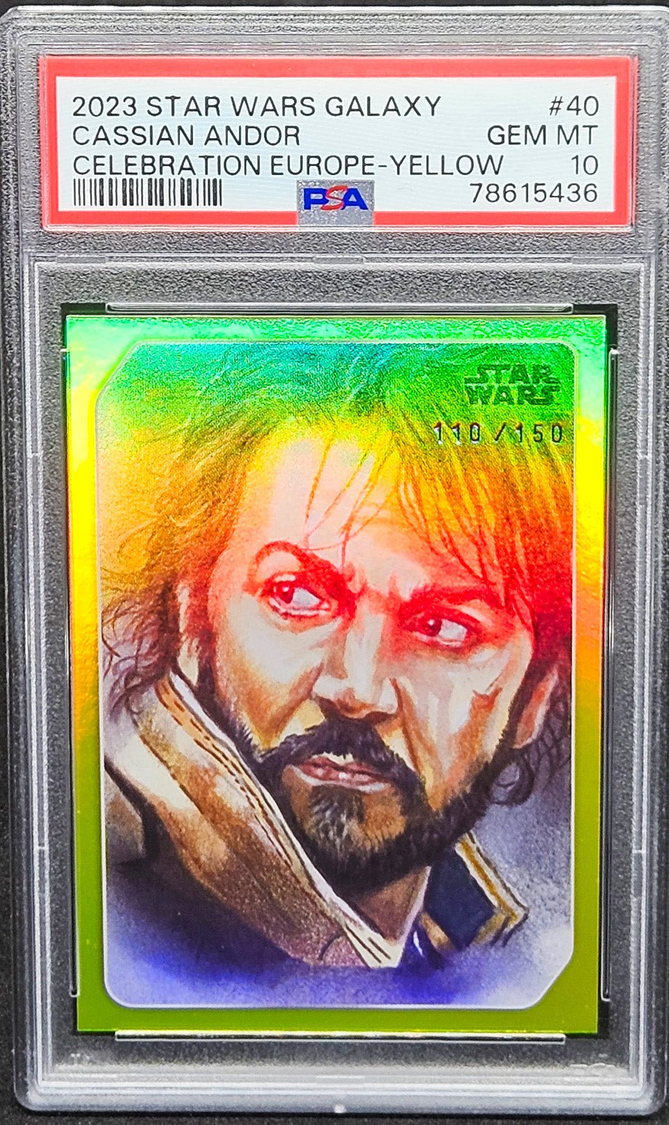 CASSIAN ANDOR PSA 10 2023 Topps Star Wars Celebration Europe Yellow Foil #40 110/150 Star Wars Graded Cards Parallel Serial Numbered - Hobby Gems