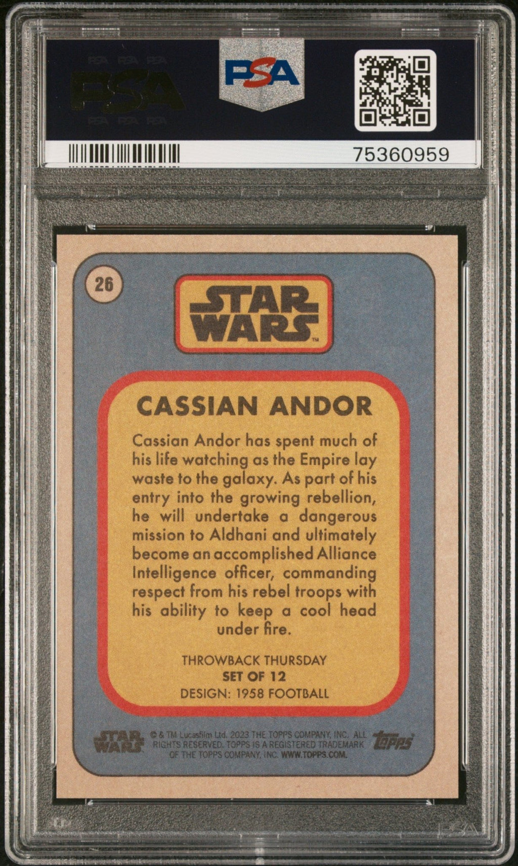 CASSIAN ANDOR PSA 10 2023 Topps Star Wars Throwback Thursday TBT #26 C3 Star Wars Base Graded Cards - Hobby Gems