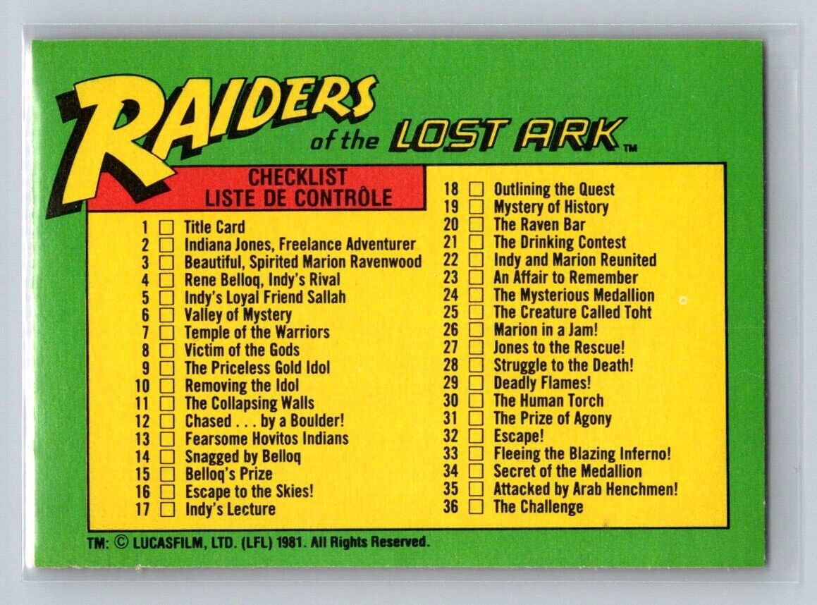 CHECKLIST 1981 O-Pee-Chee Raiders of the Lost Ark #88 C1 Raiders of the Lost Ark Base - Hobby Gems