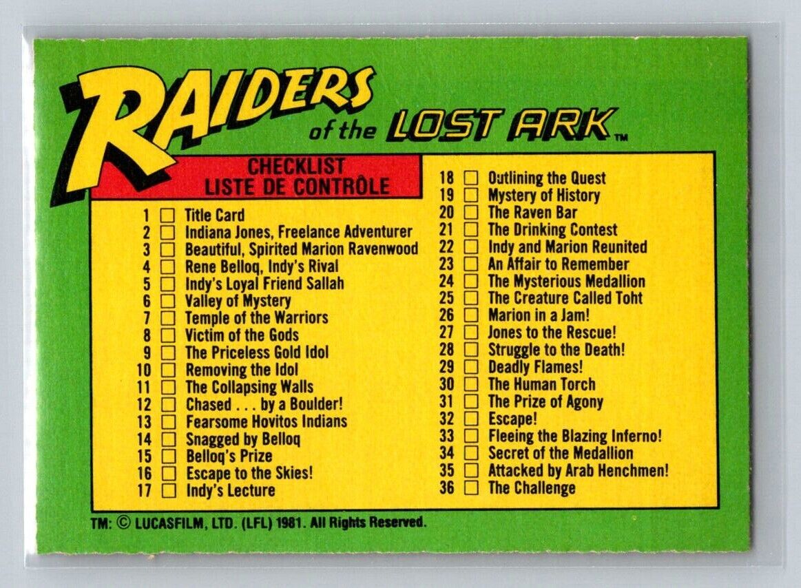 CHECKLIST 1981 O-Pee-Chee Raiders of the Lost Ark #88 C2 Raiders of the Lost Ark Base - Hobby Gems