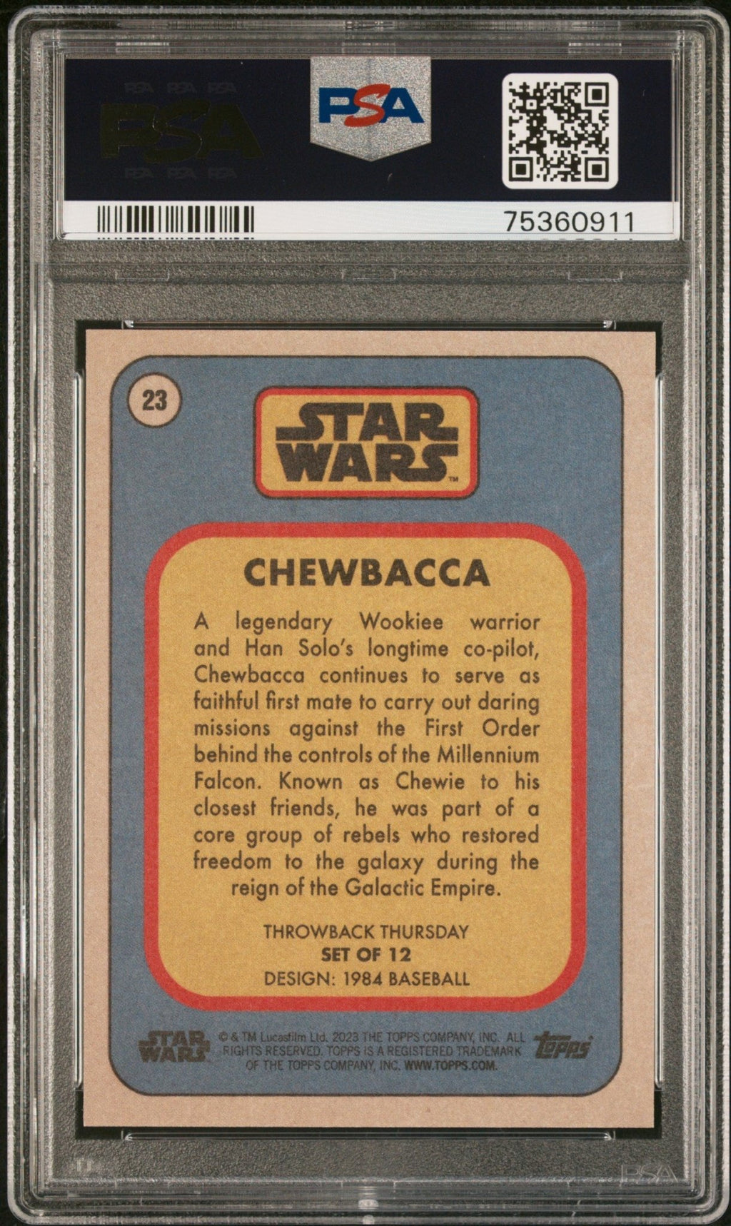 CHEWBACCA PSA 10 2023 Topps Star Wars Throwback Thursday TBT #23 C1 Star Wars Base Graded Cards - Hobby Gems