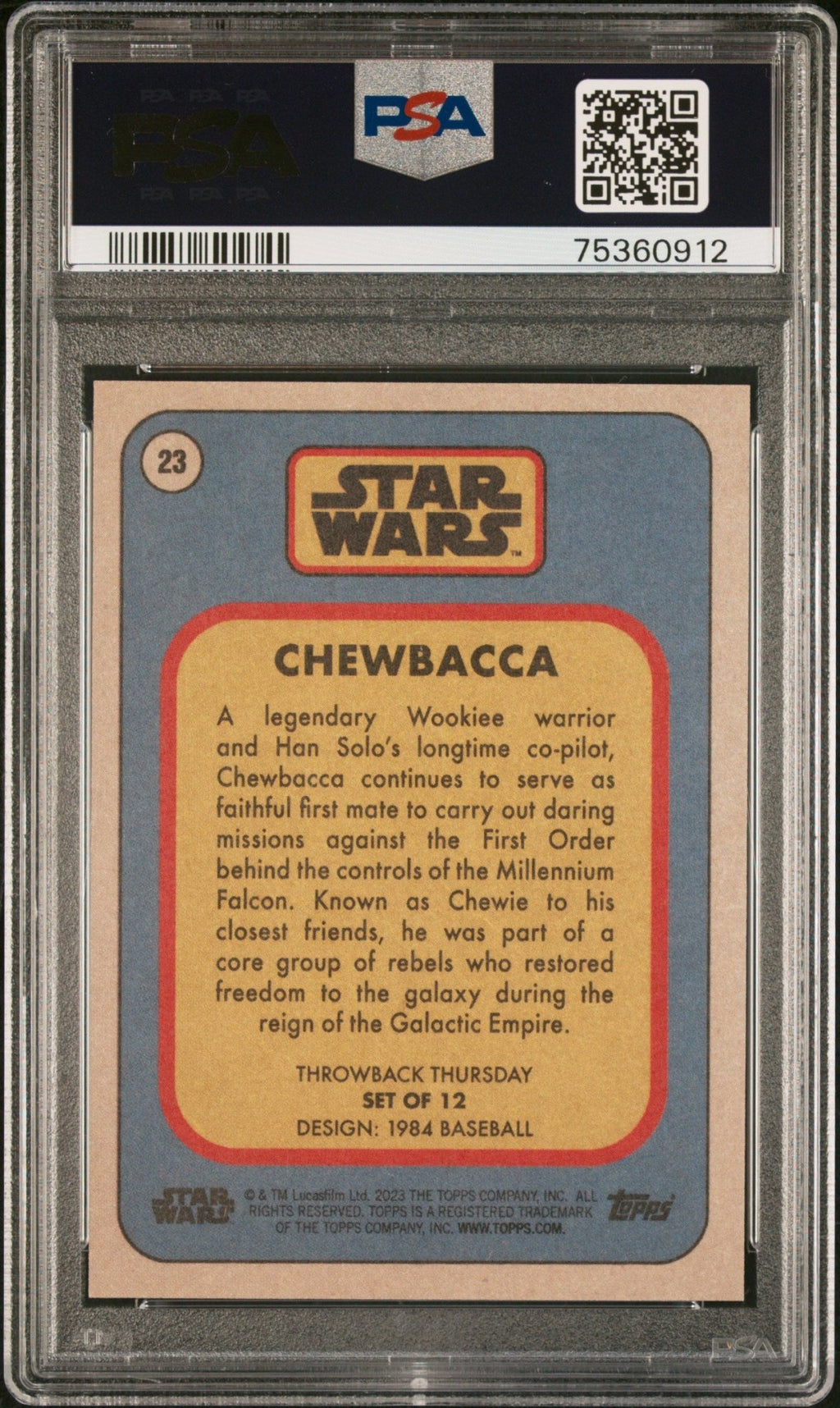 CHEWBACCA PSA 10 2023 Topps Star Wars Throwback Thursday TBT #23 C2 Star Wars Base Graded Cards - Hobby Gems