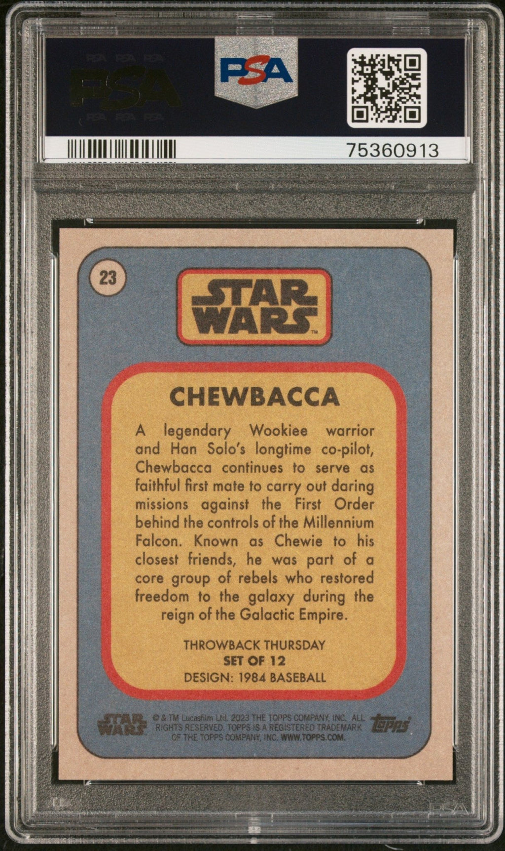 CHEWBACCA PSA 10 2023 Topps Star Wars Throwback Thursday TBT #23 C3 Star Wars Base Graded Cards - Hobby Gems