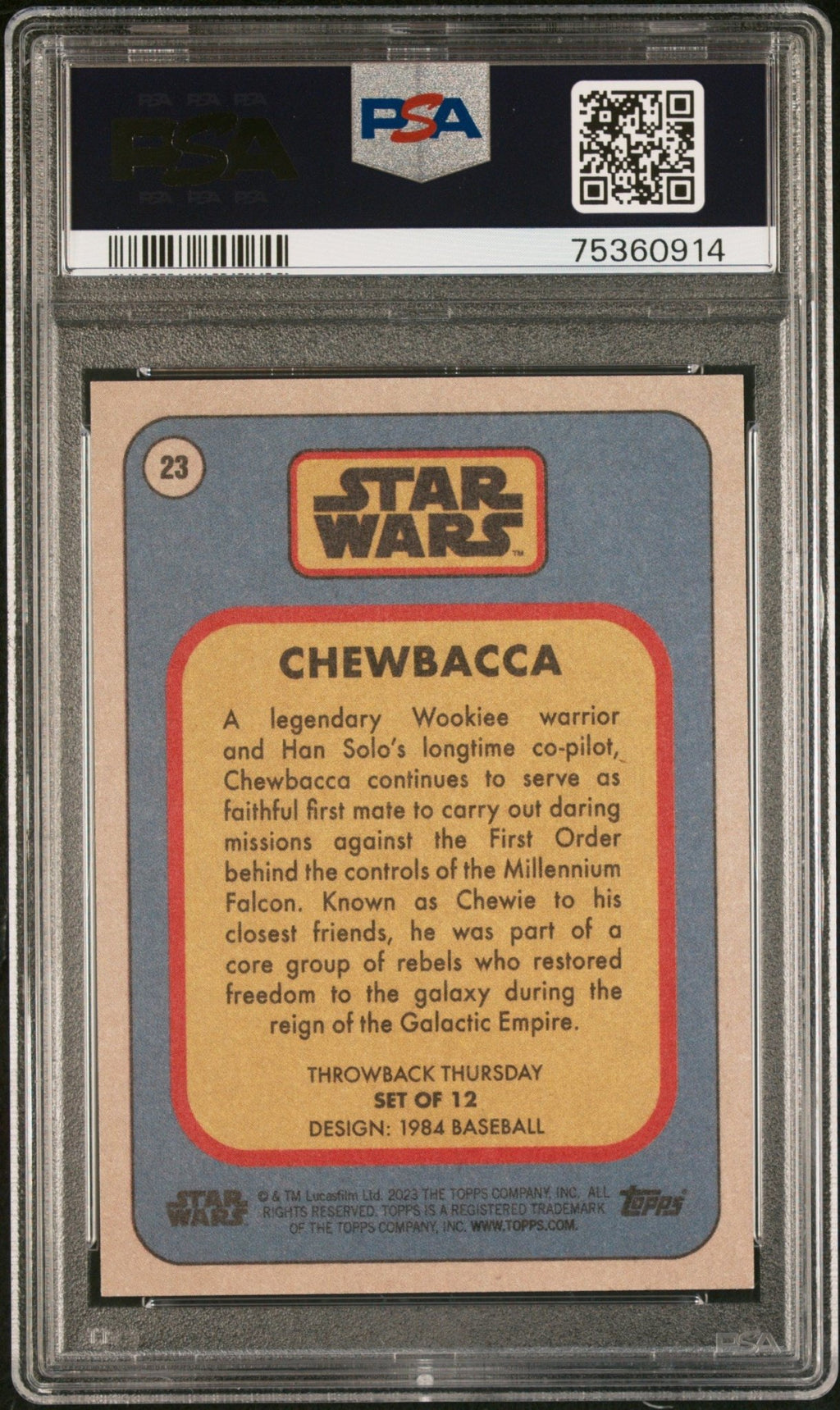 CHEWBACCA PSA 10 2023 Topps Star Wars Throwback Thursday TBT #23 C4 Star Wars Base Graded Cards - Hobby Gems