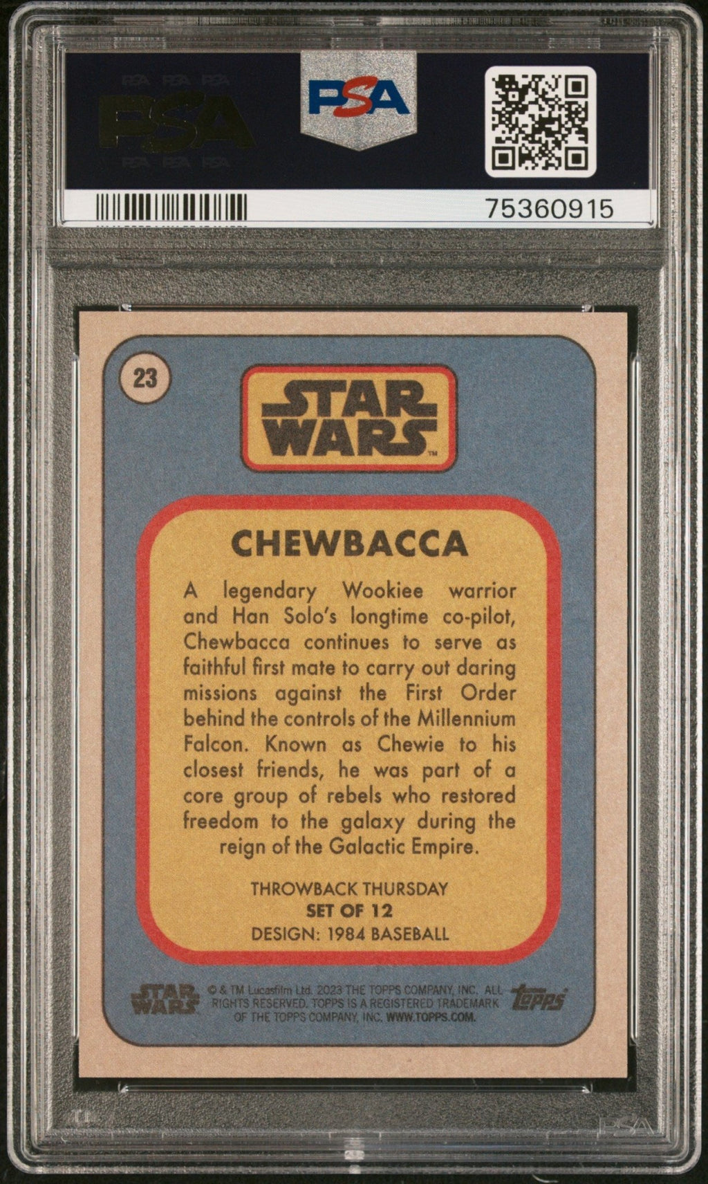 CHEWBACCA PSA 10 2023 Topps Star Wars Throwback Thursday TBT #23 C5 Star Wars Base Graded Cards - Hobby Gems