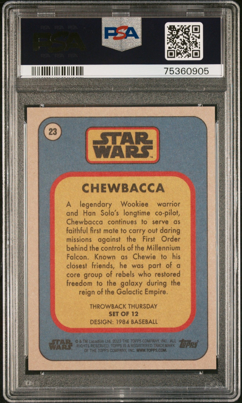 CHEWBACCA PSA 10 2023 Topps Star Wars Throwback Thursday TBT Image Variation #23 Star Wars Graded Cards Insert Short Print - Hobby Gems