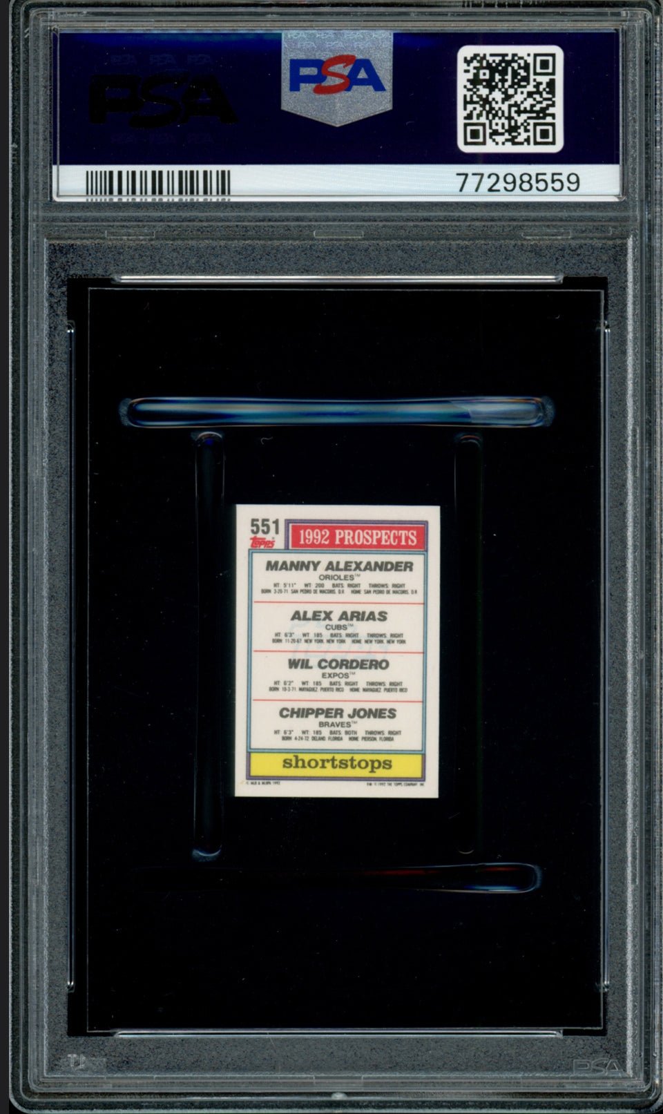 CHIPPER JONES PSA 10 1992 Topps Micro #551 C2 Baseball Base Graded Cards - Hobby Gems