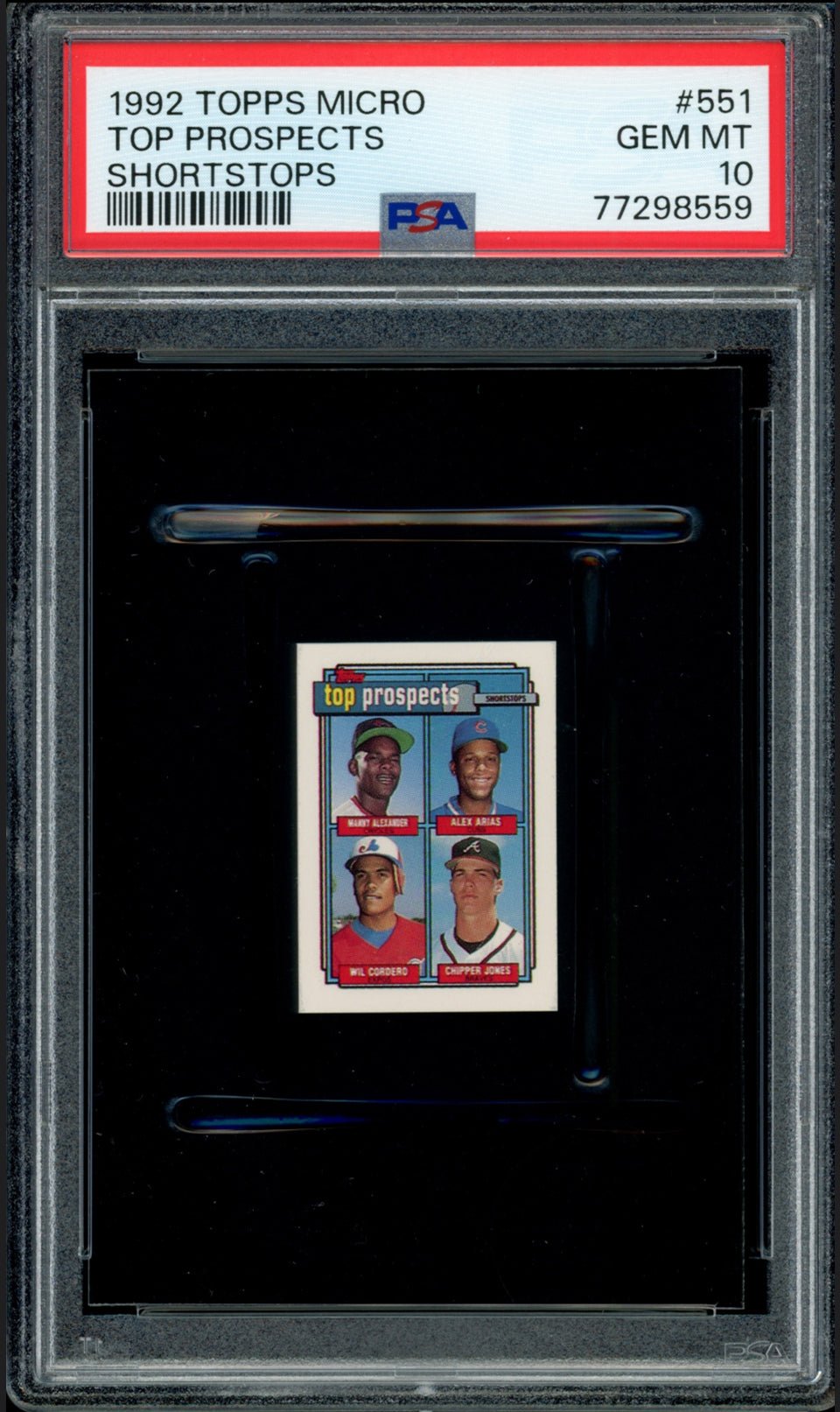 CHIPPER JONES PSA 10 1992 Topps Micro #551 C2 Baseball Base Graded Cards - Hobby Gems