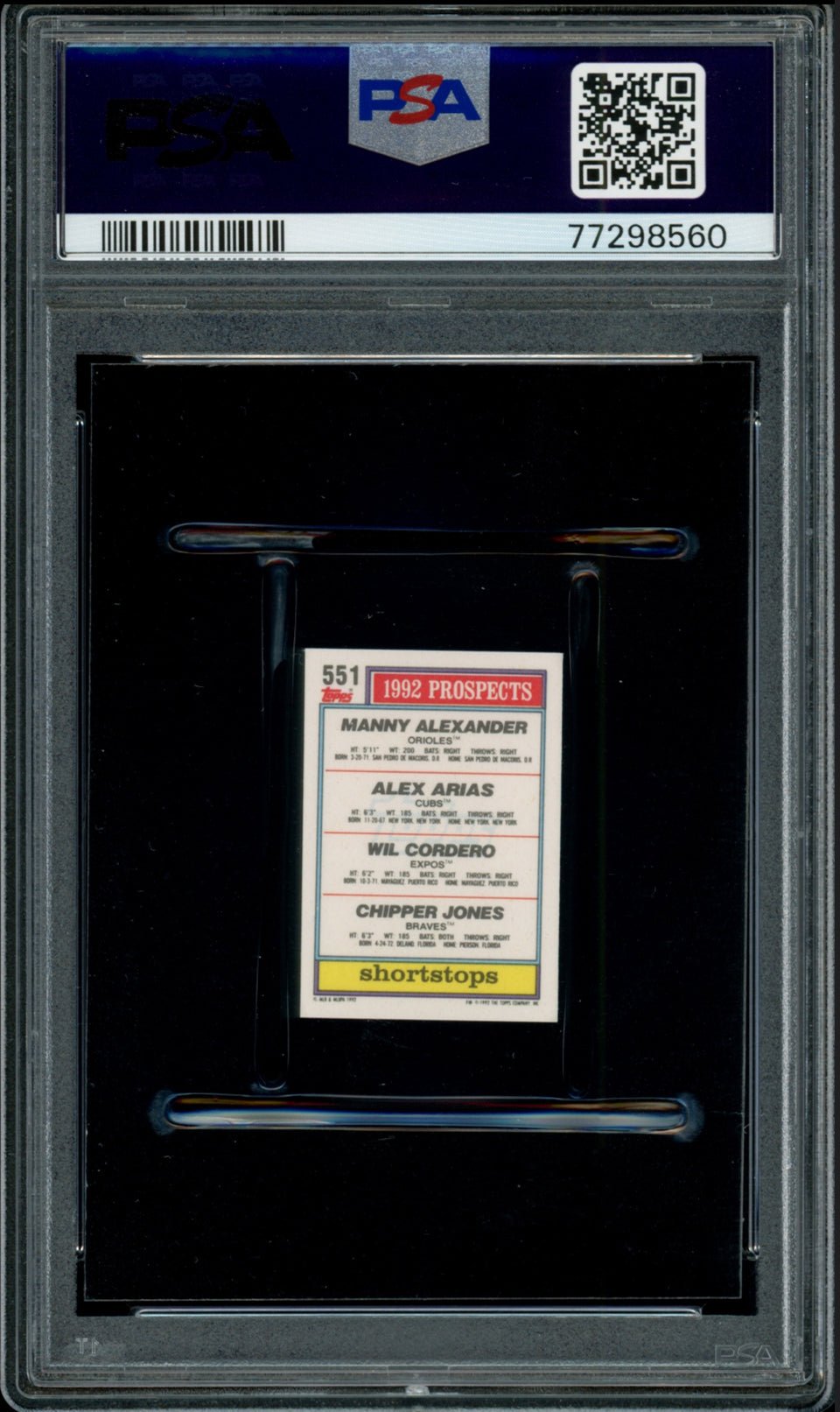 CHIPPER JONES PSA 10 1992 Topps Micro #551 C3 Baseball Base Graded Cards - Hobby Gems