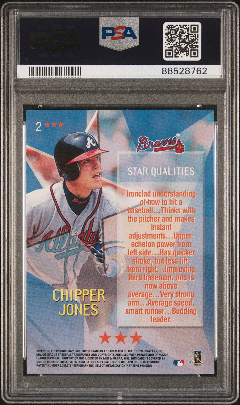 CHIPPER JONES PSA 8.5 1999 Topps Stars 3-Stars #2 Baseball Base Graded Cards - Hobby Gems