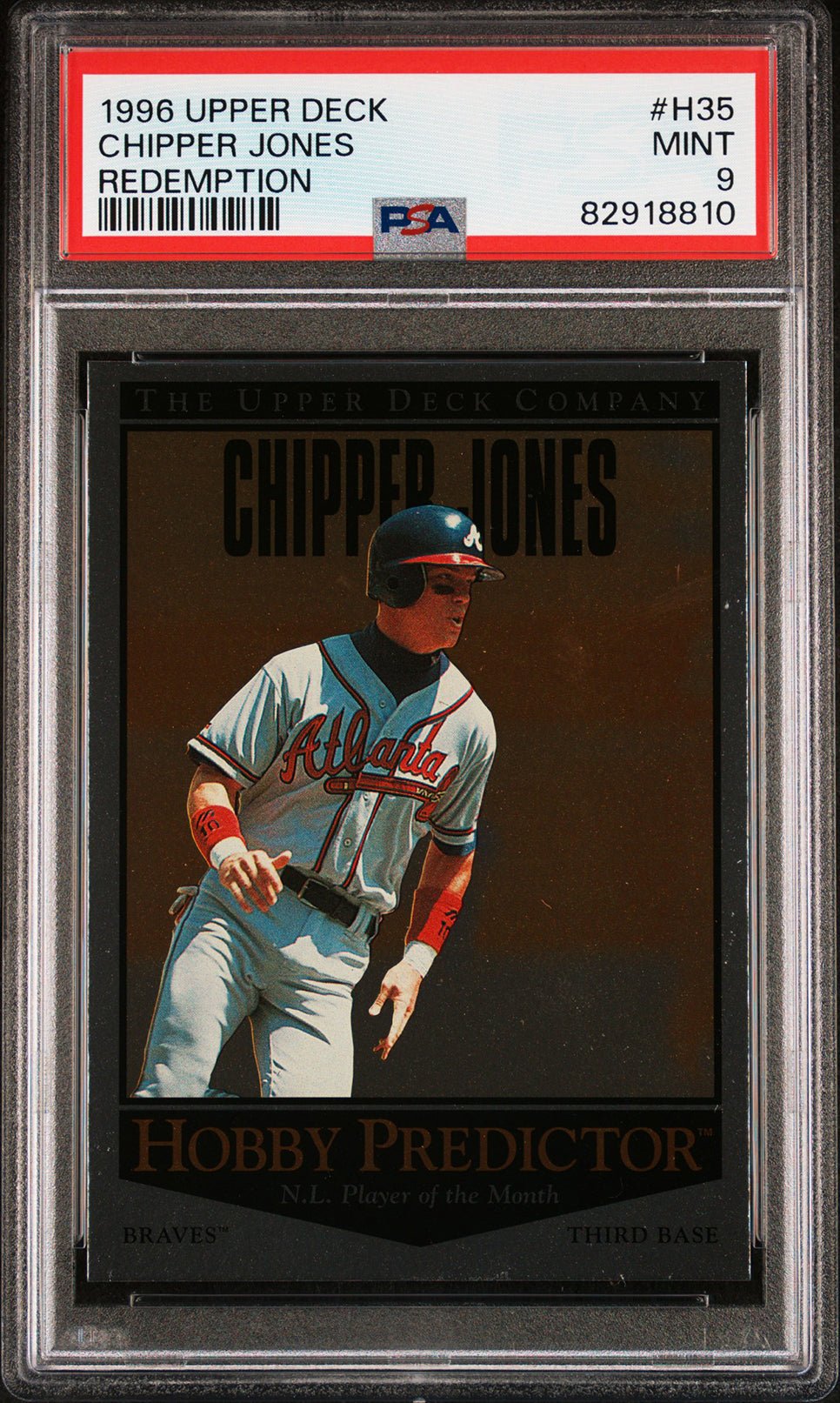 CHIPPER JONES PSA 9 1996 Upper Deck Hobby Predictor Redemption #H35 Baseball Graded Cards Insert - Hobby Gems