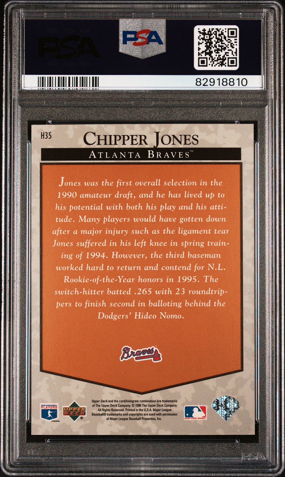 CHIPPER JONES PSA 9 1996 Upper Deck Hobby Predictor Redemption #H35 Baseball Graded Cards Insert - Hobby Gems