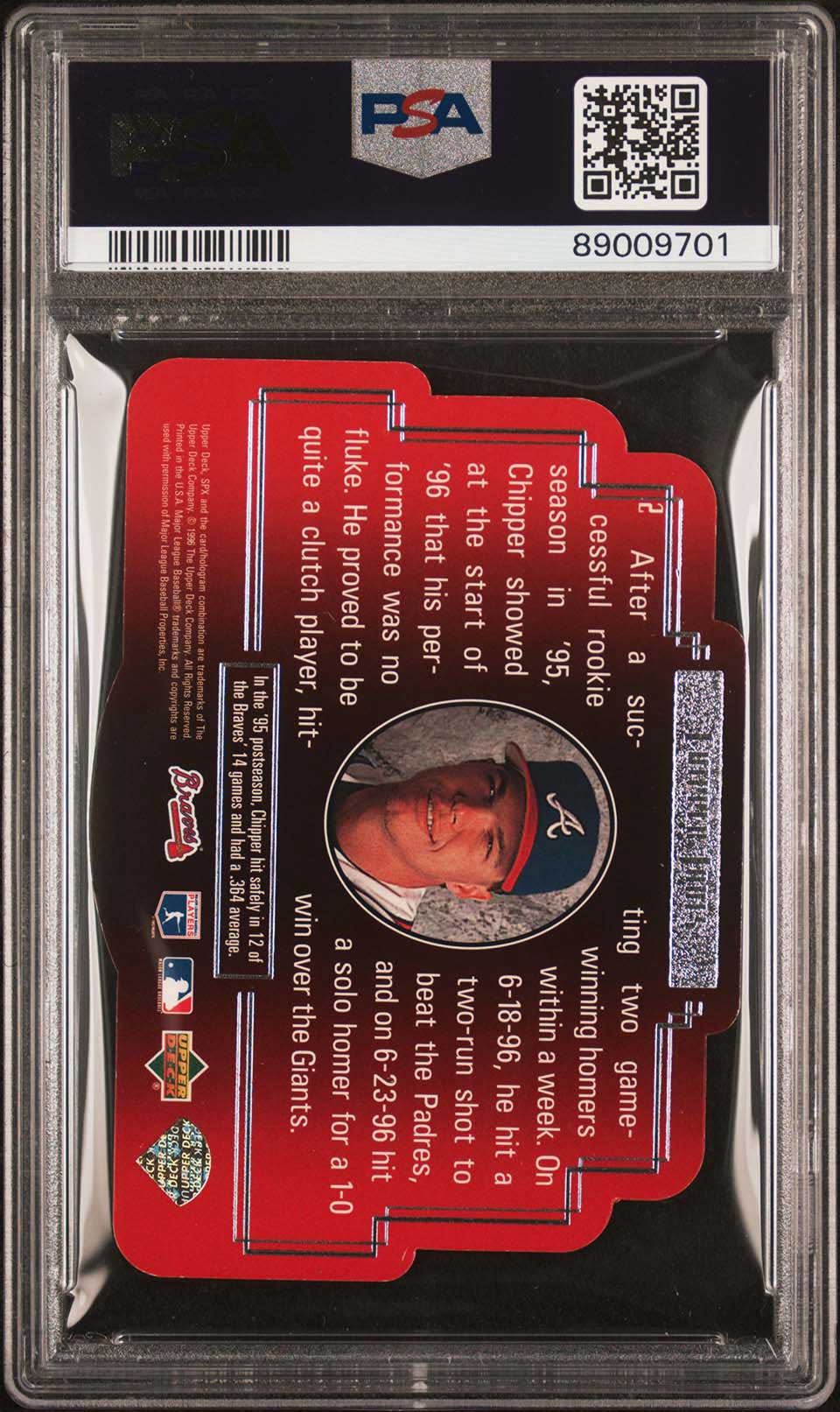 CHIPPER JONES PSA 9 1996 Upper Deck SPx #2 Baseball Base Graded Cards - Hobby Gems