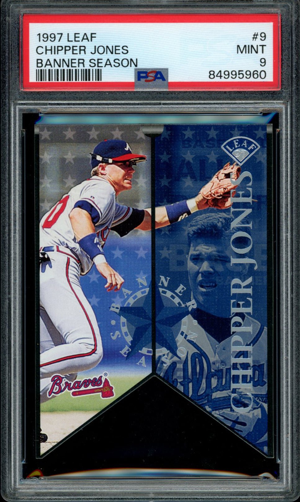 CHIPPER JONES PSA 9 1997 Leaf Banner Season Die-Cut #9 2491/2500 Baseball Graded Cards Insert - Hobby Gems