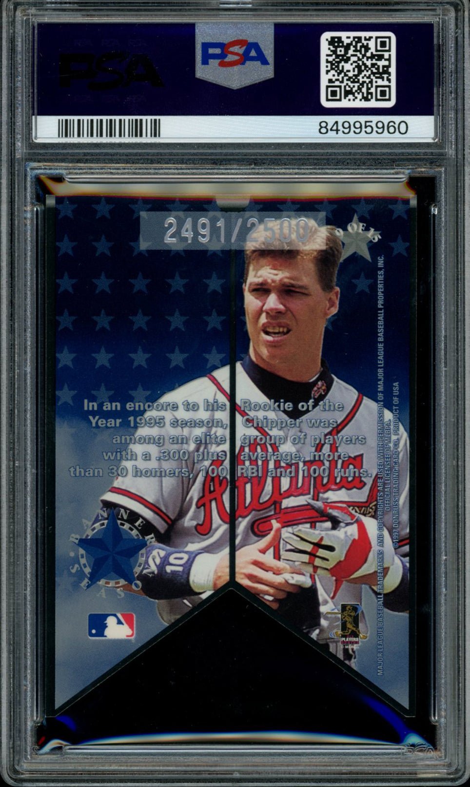 CHIPPER JONES PSA 9 1997 Leaf Banner Season Die-Cut #9 2491/2500 Baseball Graded Cards Insert - Hobby Gems