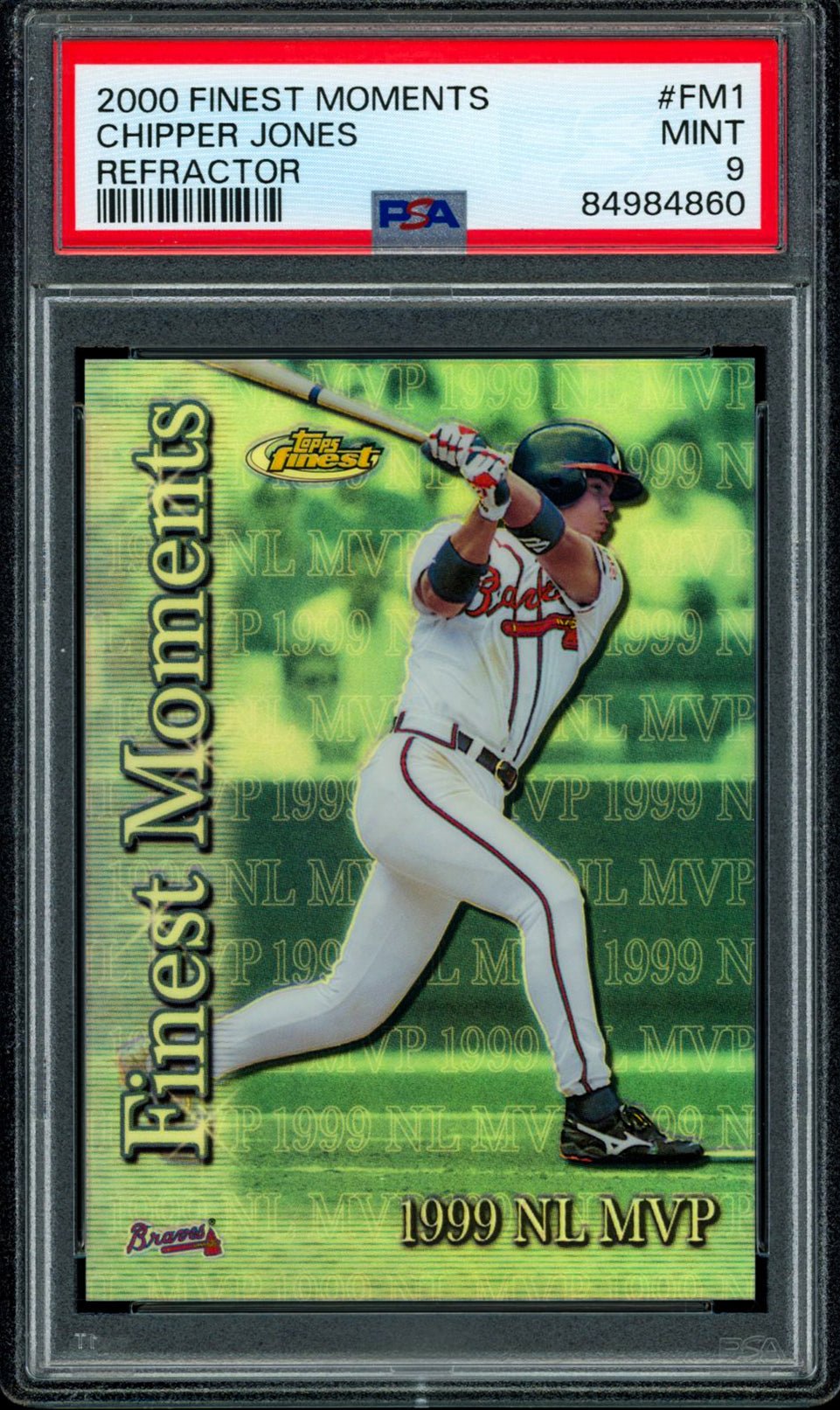 CHIPPER JONES PSA 9 2000 Topps Finest Moments Refractor #FM1 Baseball Graded Cards Insert Parallel - Hobby Gems