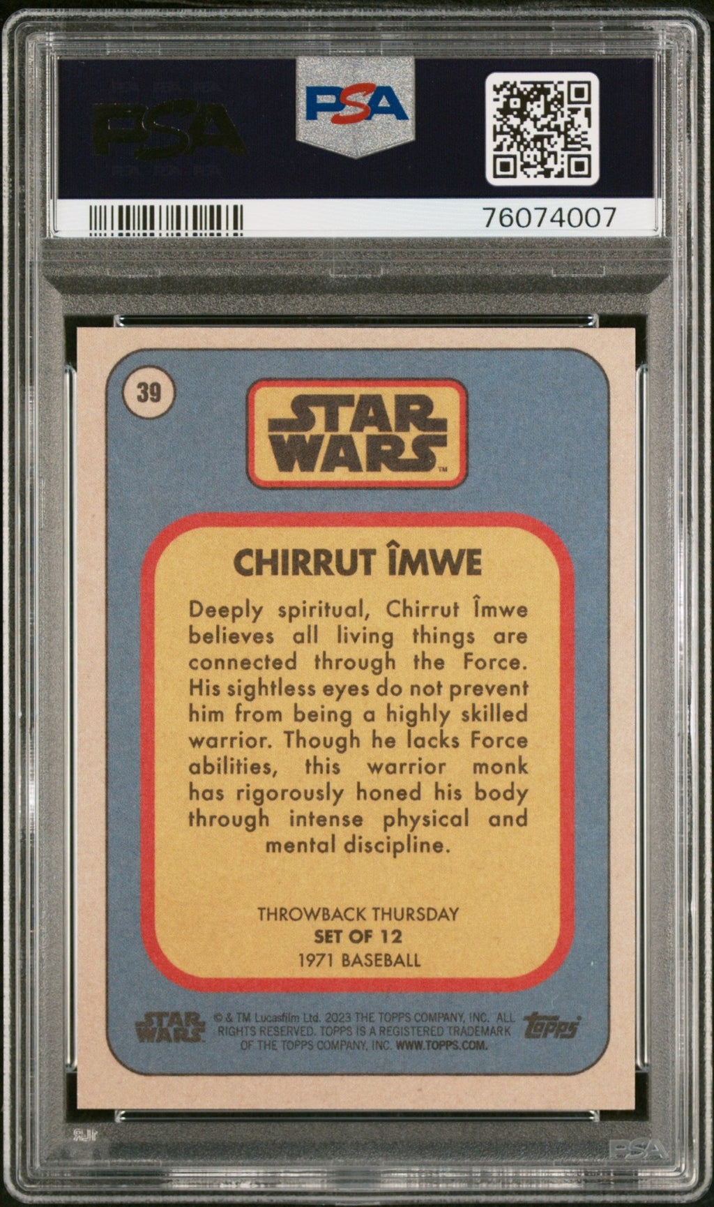 CHIRRUT IMWE PSA 9 2023 Throwback Thursday Star Wars TBT #39 Star Wars Base Graded Cards - Hobby Gems