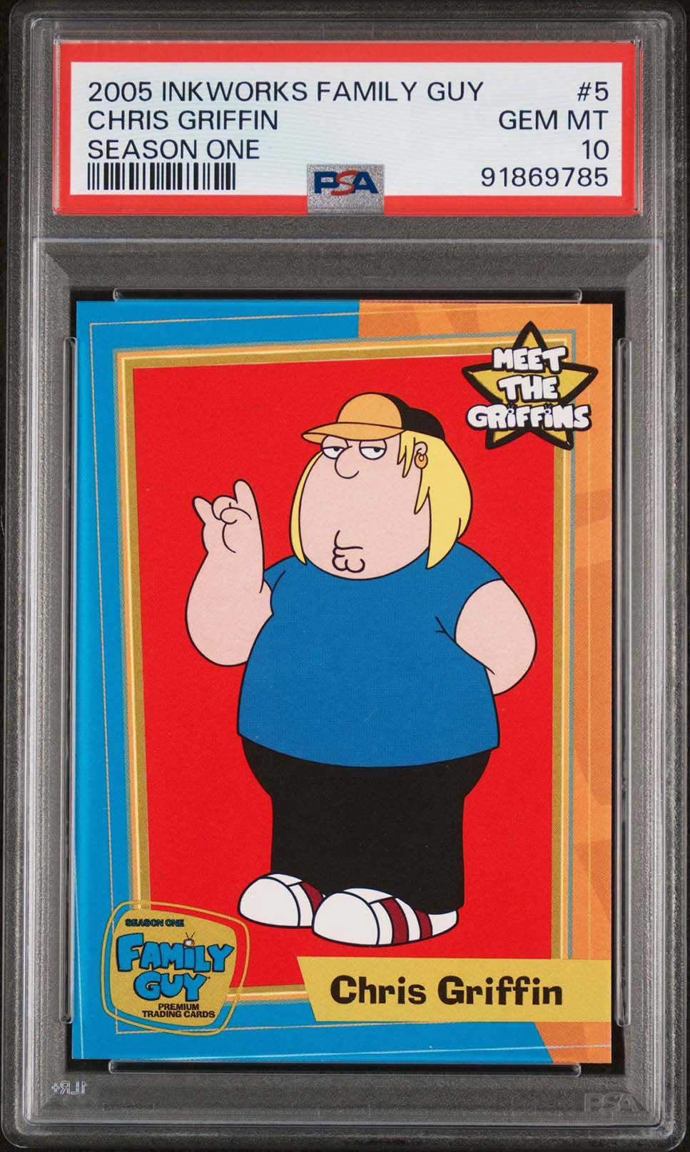 CHRIS GRIFFIN PSA 10 2005 Inkworks Family Guy Season One #5 Family Guy Base Graded Cards - Hobby Gems