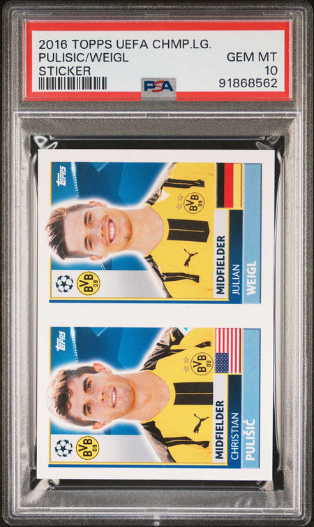 CHRISTIAN PULISIC JULIAN WEIGL PSA 10 2016 Topps UEFA Champions League Sticker Soccer Graded Cards Sticker - Hobby Gems