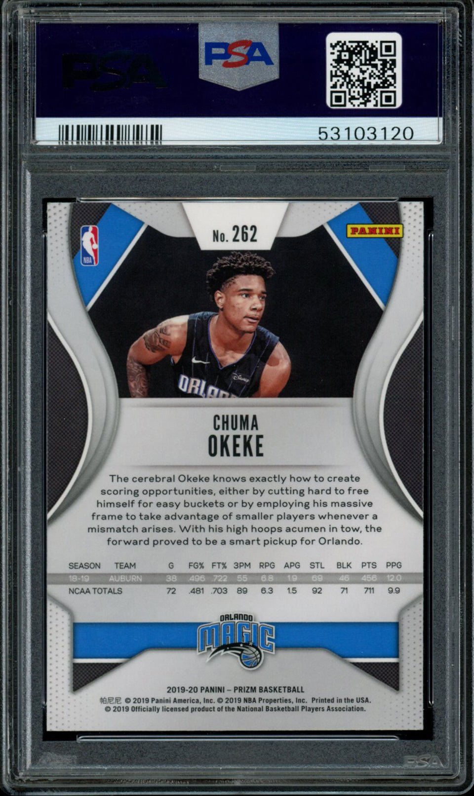 CHUMA OKEKE PSA 10 2019-20 Panini Prizm RC #262 Basketball Base Graded Cards RC - Hobby Gems