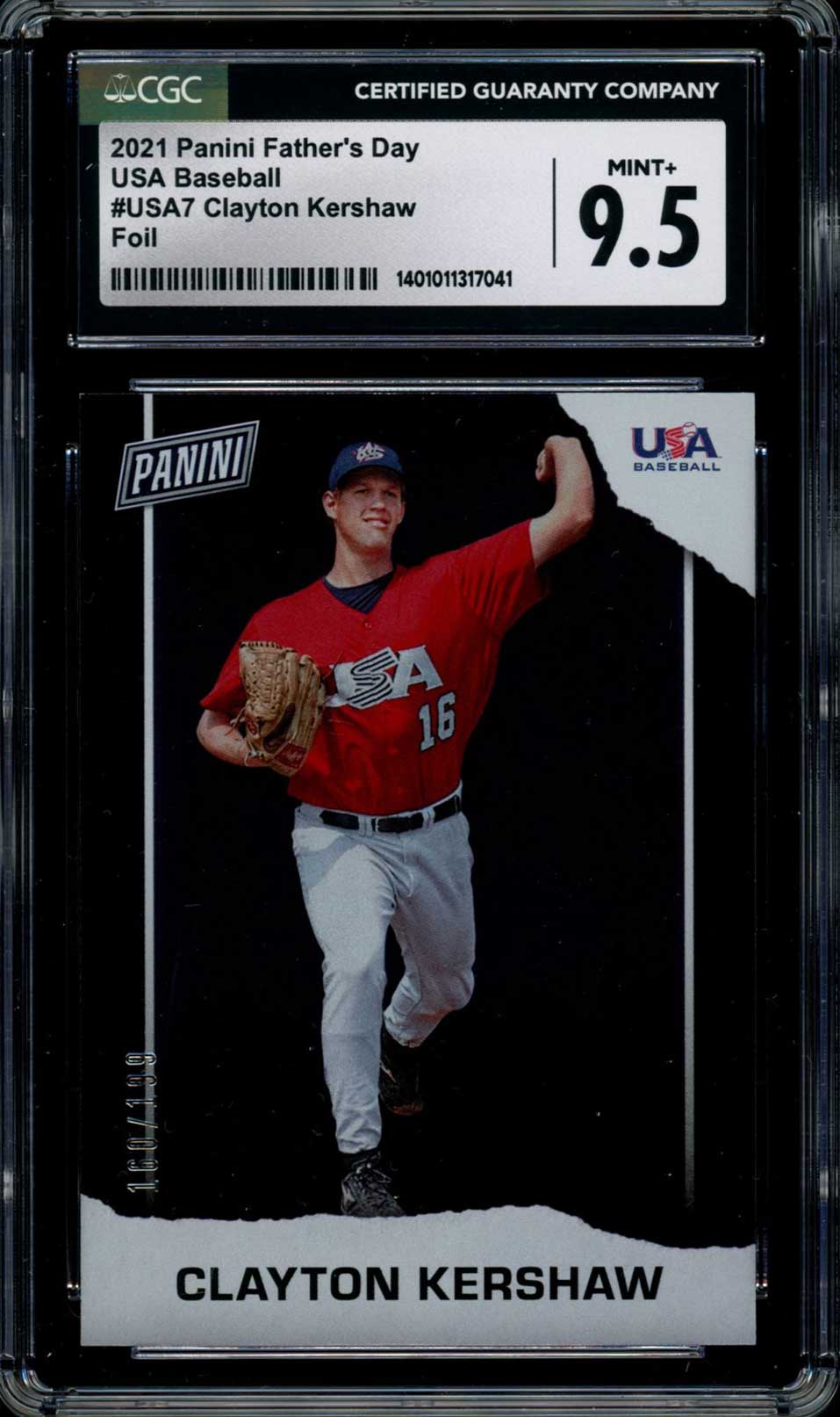 CLAYTON KERSHAW CGC 9.5 2021 Panini Father's Day USA #USA7 160/199 Baseball Graded Cards Parallel Serial Numbered - Hobby Gems