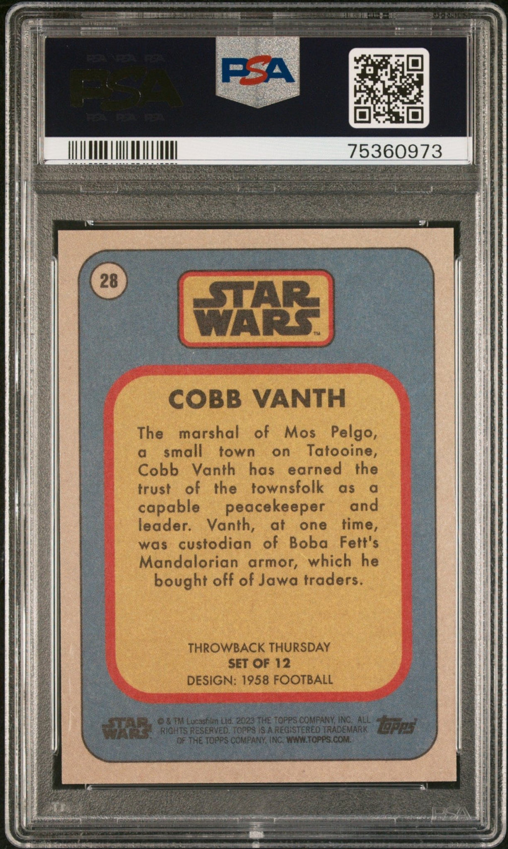 COBB VANTH PSA 10 2023 Topps Star Wars Throwback Thursday TBT #28 C1 Star Wars Base Graded Cards - Hobby Gems