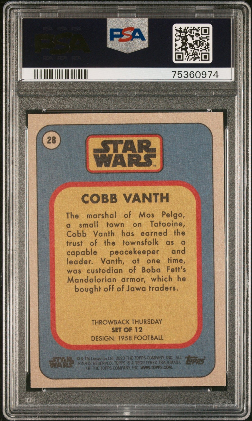 COBB VANTH PSA 10 2023 Topps Star Wars Throwback Thursday TBT #28 C2 Star Wars Base Graded Cards - Hobby Gems