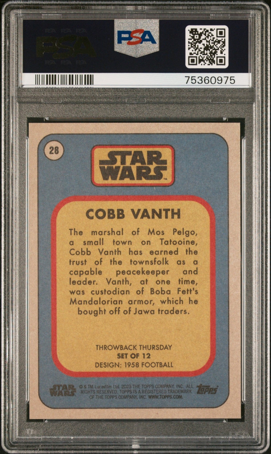 COBB VANTH PSA 10 2023 Topps Star Wars Throwback Thursday TBT #28 C3 Star Wars Base Graded Cards - Hobby Gems