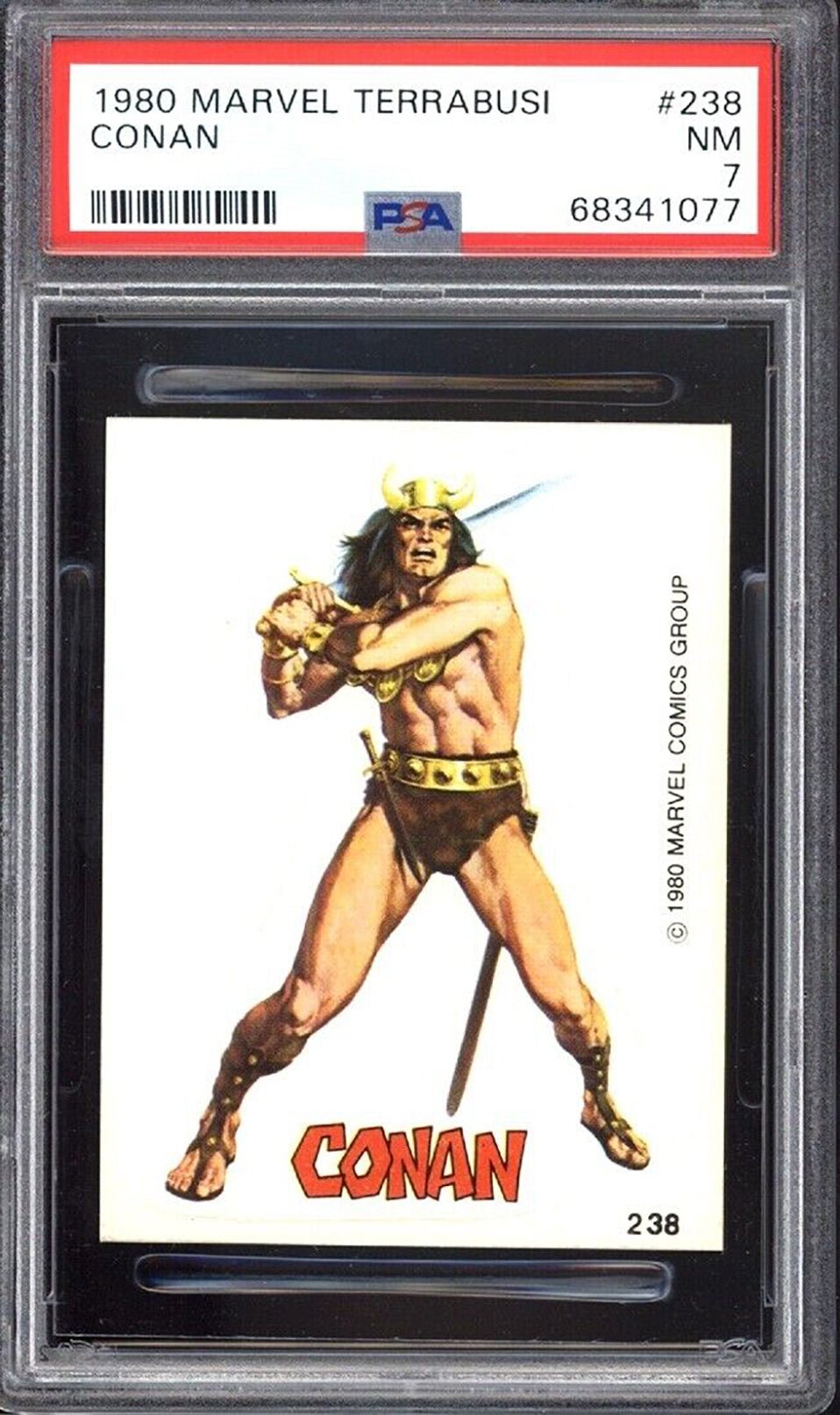 CONAN PSA 7 1980 Marvel Terrabusi Sticker #238 Marvel Graded Cards Sticker - Hobby Gems