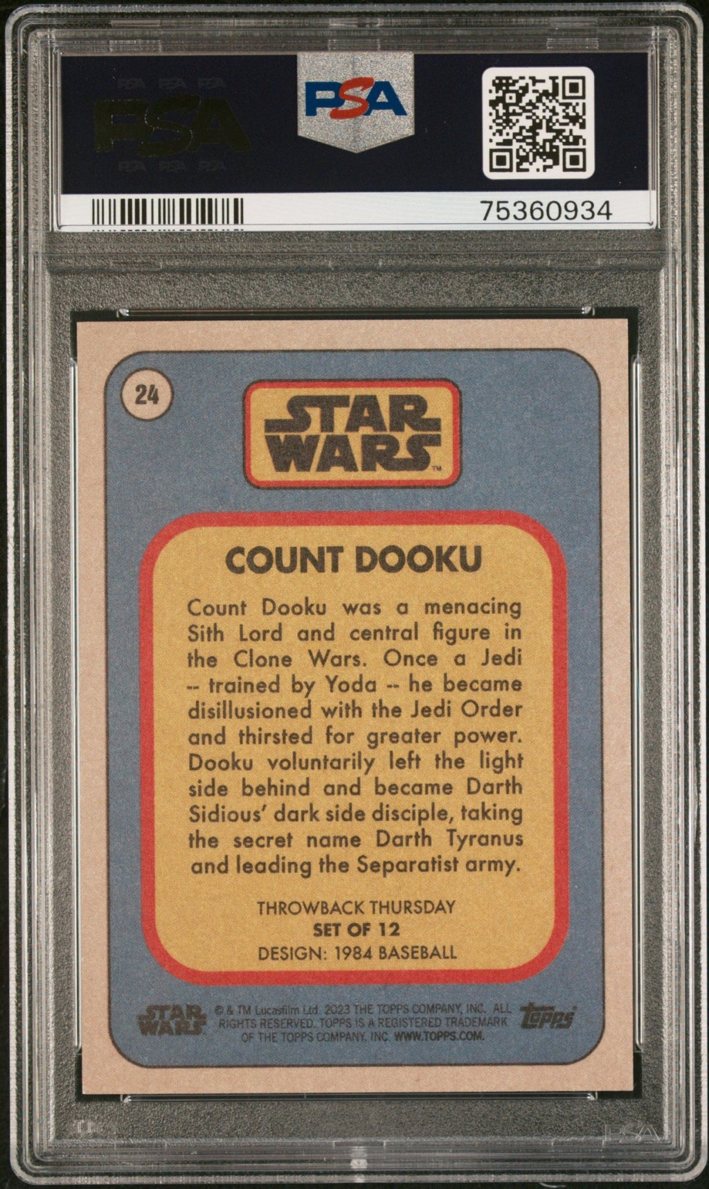 COUNT DOOKU PSA 10 2023 Topps Star Wars Throwback Thursday TBT #24 C4 Star Wars Base Graded Cards - Hobby Gems