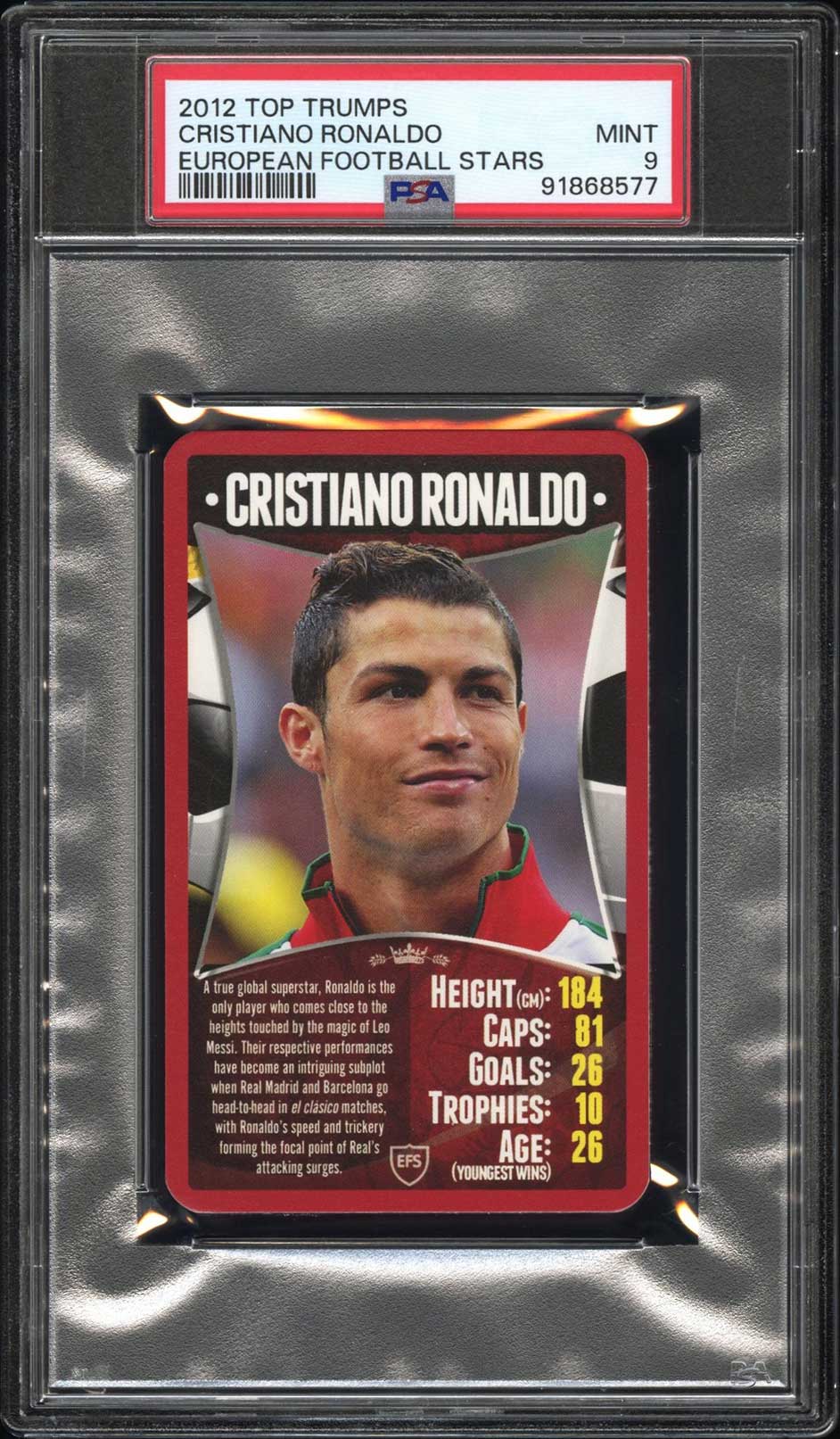 CRISTIANO RONALDO PSA 9 2011 Top Trumps European Football Stars Soccer Base Graded Cards - Hobby Gems