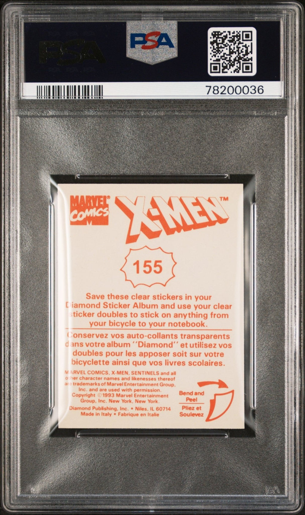 CYCLOPS PSA 9 1993 Diamond Marvel X-Men Clear Animation Sticker #155 Marvel Graded Cards Sticker - Hobby Gems