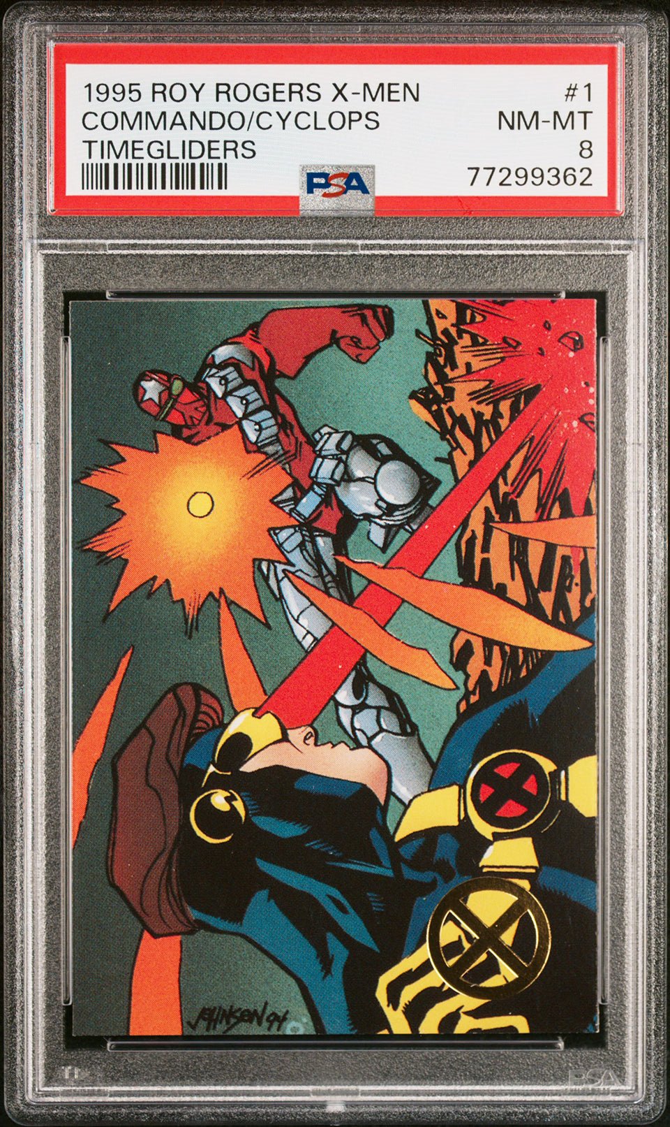 CYCLOPS vs. COMMANDO PSA 8 1995 Marvel X-Men Roy Rogers Hardee's Promo #1 Marvel Base Graded Cards - Hobby Gems