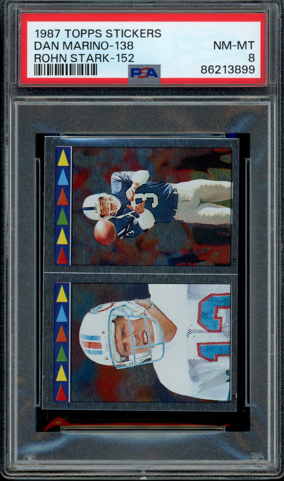 DAN MARINO PSA 8 1987 Topps Sticker #138 Rohn Stark 152 Football Base Graded Cards Sticker - Hobby Gems