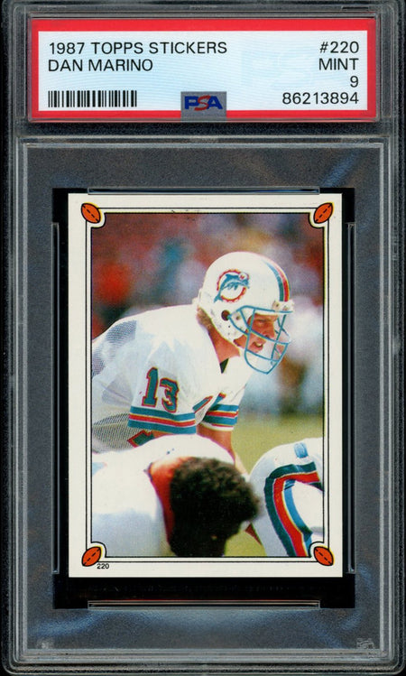 DAN MARINO PSA 9 1987 Topps Sticker #220 Football Base Graded Cards Sticker - Hobby Gems