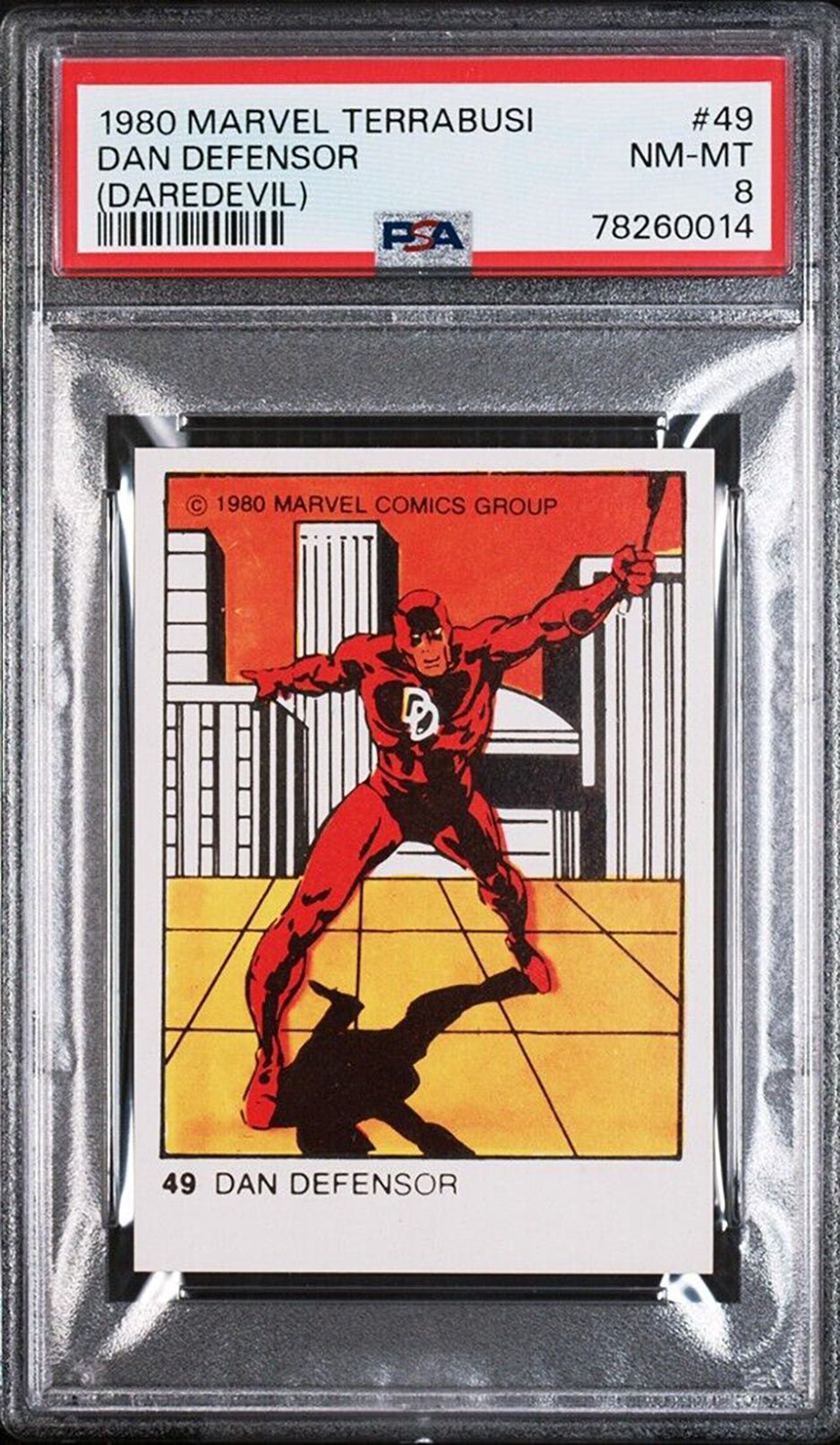 DAREDEVIL PSA 8 1980 Marvel Terrabusi Dan Defensor #49 Marvel Base Graded Cards - Hobby Gems