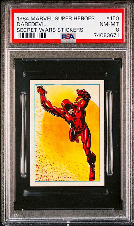 DAREDEVIL PSA 8 1984 Marvel Super Heroes Secret Wars Sticker #150 C2 Marvel Graded Cards Sticker - Hobby Gems